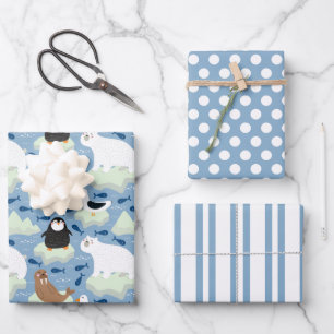 Feuille De Papier Cadeau Ensemble de 3 papiers d'emballage Manchot Ours Pol