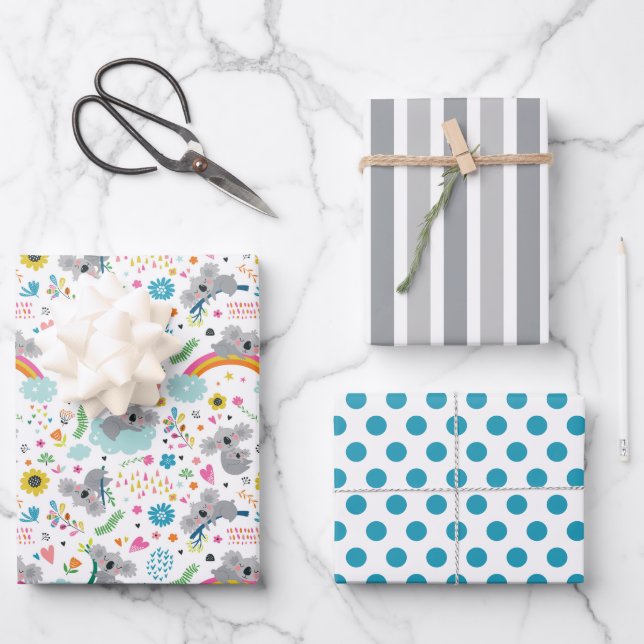Feuille De Papier Cadeau Ensemble de 3 papiers d'emballage Ourson Koala Mig (Recto)