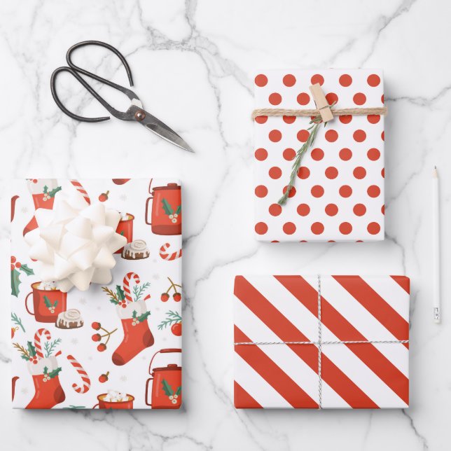 Feuille De Papier Cadeau Ensemble de 3 papiers d'emballage pour chaussette  (Recto)