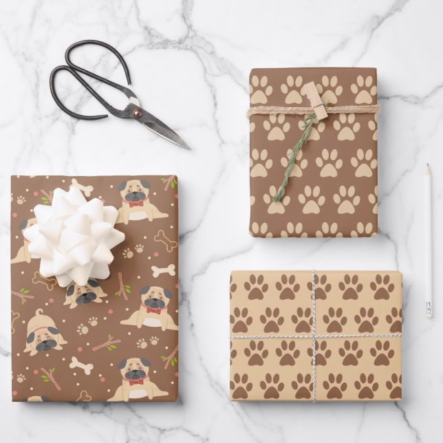 Feuille De Papier Cadeau Ensemble de 3 papiers d'emballage pour pattes de c (Recto)