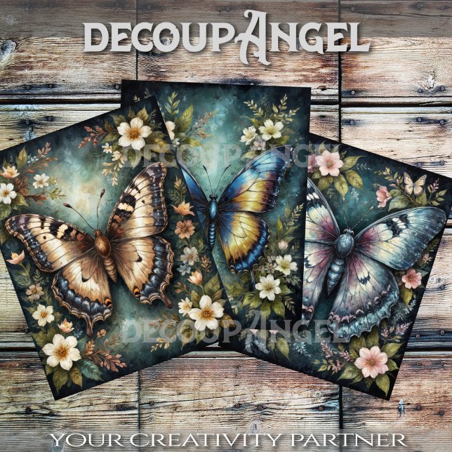 Feuille De Papier Cadeau ensemble de 3 papillons et fleurs -Découpage- (Créateur téléchargé)