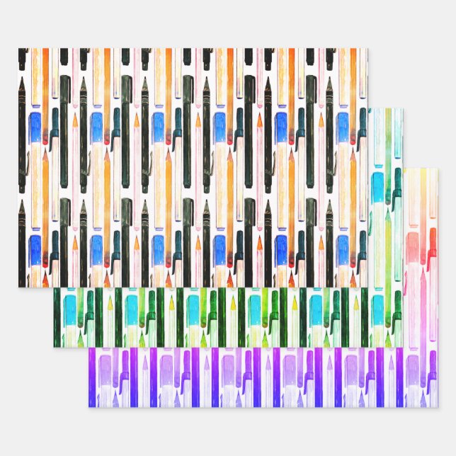 Feuille De Papier Cadeau Ensemble de 3 stylos et crayons (Lot)