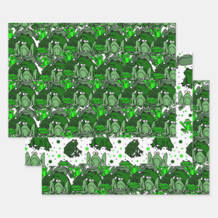 Feuille De Papier Cadeau Ensemble de cartons de grenouille verte amusant