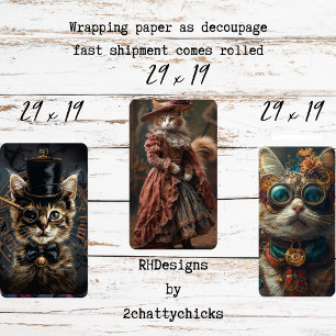Feuille De Papier Cadeau Ensemble de découpage de chats vintage Steampunk 