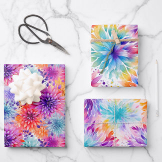 Feuille De Papier Cadeau Ensemble de motif de teinture florale occupé 2