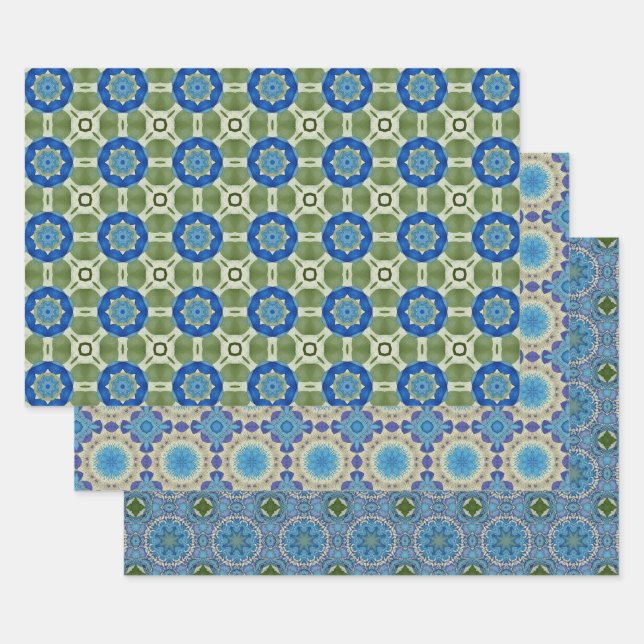Feuille De Papier Cadeau Ensemble de Motifs ethniques sans couleur bleue 2 (Lot)