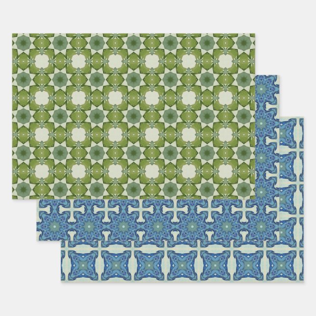 Feuille De Papier Cadeau Ensemble de Motifs ethniques sans couleur bleue 3 (Lot)