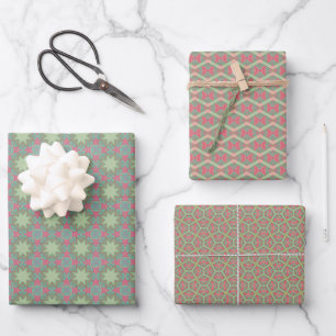 Feuille De Papier Cadeau Ensemble de Motifs verts géométriques de printemps