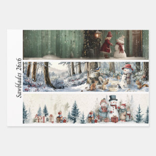 Feuille De Papier Cadeau Ensemble de scies découpées en hiver 26x6