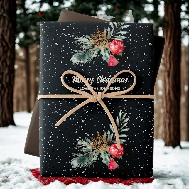 Feuille De Papier Cadeau Ensemble de script de Noël noir et blanc moderne (Créateur téléchargé)