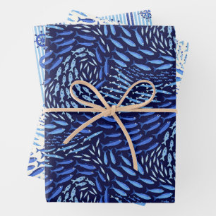 Feuille De Papier Cadeau Ensemble de trois thèmes nautiques Blue Ocean 