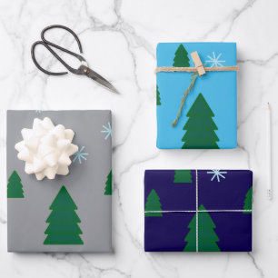 Feuille De Papier Cadeau Ensemble d'emballage cadeau - Forêt de pins enneig