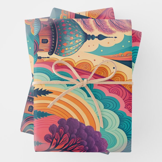 Feuille De Papier Cadeau Ensemble d'emballage personnalisé en dôme pastel ( (En situation)