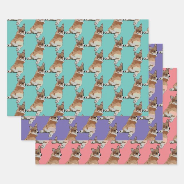 Feuille De Papier Cadeau Ensemble d'enveloppes Cadeau Corgi (Lot)