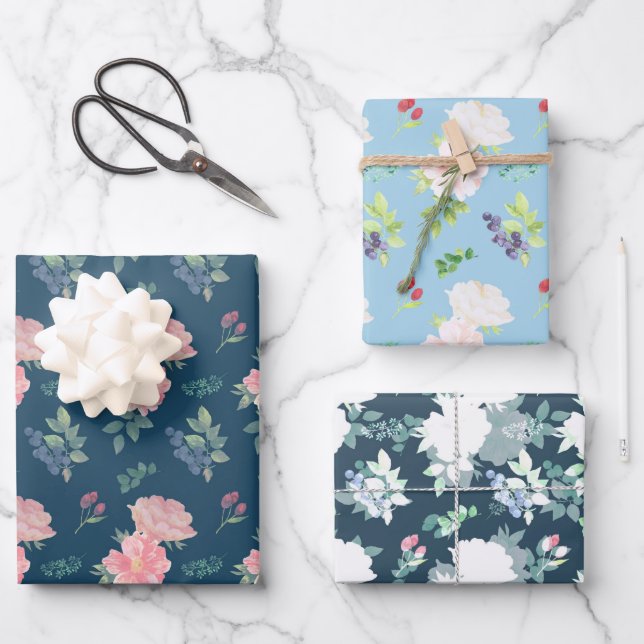 Feuille De Papier Cadeau Ensemble floral de 3  (Recto)