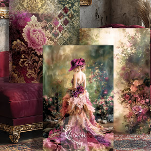 Feuille De Papier Cadeau Ensemble Robe de bal en brocart de jardin rose mag