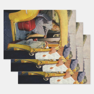 Feuille De Papier Cadeau Entreprise Vintage, femme passagère de taxi