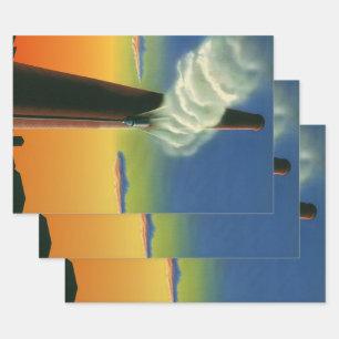 Feuille De Papier Cadeau Entreprise Vintage, Lever de soleil à l'usine à si