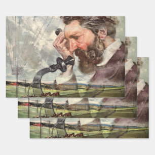 Feuille De Papier Cadeau Entreprise Vintage, Téléphone Alexander Graham Bel