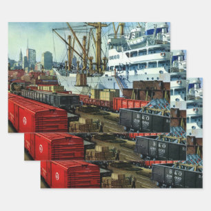 Feuille De Papier Cadeau Entreprise Vintage, Transport de Navire de Charge 