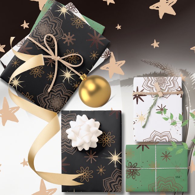 Feuille De Papier Cadeau Enveloppe cadeau de vacances - Motif or moderne (Holiday Gift Wrap Assortment - Modern Gold Pattern)