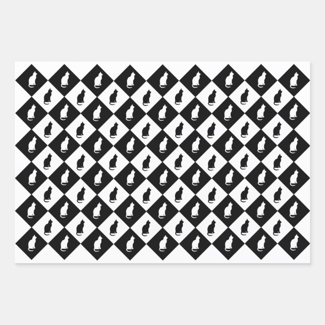 Feuille De Papier Cadeau Enveloppe cadeau Kitty noir et blanc (Devant)