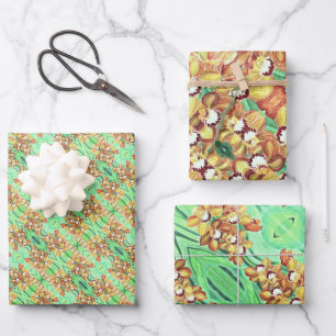 Feuille De Papier Cadeau Enveloppe cadeau - Orchidées orange et jaune