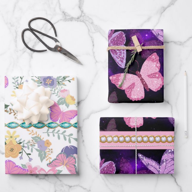 Feuille De Papier Cadeau Enveloppe cadeau Papillon coloré (Recto)