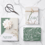 Feuille De Papier Cadeau Enveloppement Abstrait de Mariage floral Monogramm<br><div class="desc">Fiançailles abstrait fleuri personnalisé, papier d'emballage de douche mariage ou nuptiale avec fleurs kaki dorées. Ajoutez votre propre texte avec l'outil d'édition Zazzle facile à utiliser! Design moderne dans des tons neutres. VEUILLEZ NOTER : Les détails dorés sont des imitations. Aucune feuille utilisée. Visitez le magasin pour voir toute la...</div>