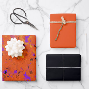 Feuille De Papier Cadeau Enveloppement Abstrait orange, jaune, violet et no