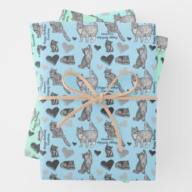 Feuille De Papier Cadeau Enveloppement cadeau personnalisé pour chat et cha (En situation)