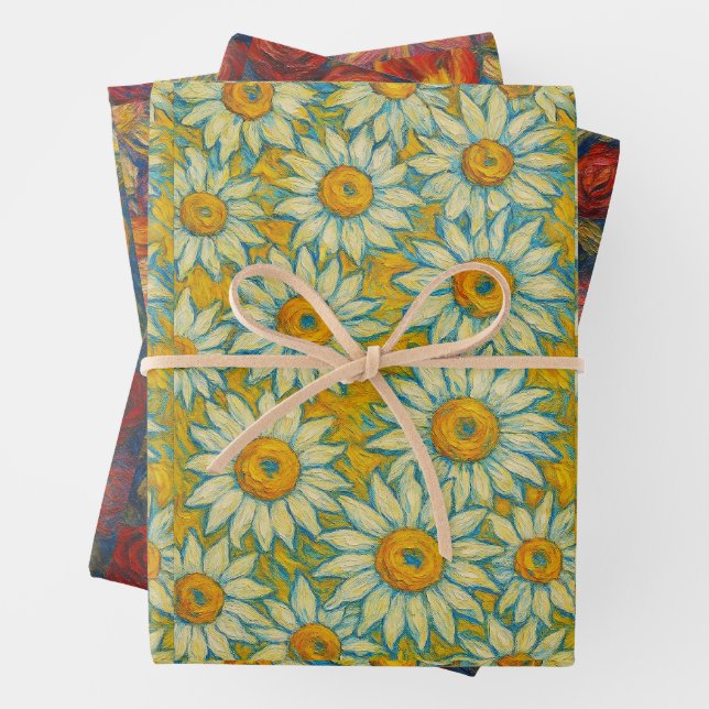 Feuille De Papier Cadeau Enveloppement floral (En situation)