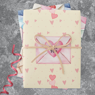 Feuille De Papier Cadeau Enveloppes et cœurs de la Saint-Valentin