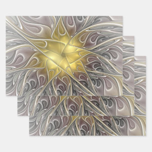 Feuille De Papier Cadeau Épanouir avec fleur fractale abstraite moderne en 