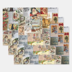 Feuille De Papier Cadeau Ephémère de Noël victorienne antique Collage Art