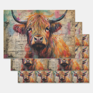 Feuille De Papier Cadeau Éphémère de portrait de vache des Highlands mignon