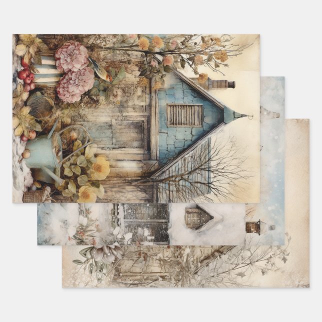 Feuille De Papier Cadeau Ephémère vintage Cottage Garden (Lot)