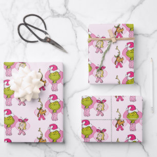 Feuille De Papier Cadeau Équipage Grinch en Portrait Rose de la Saint-Valen