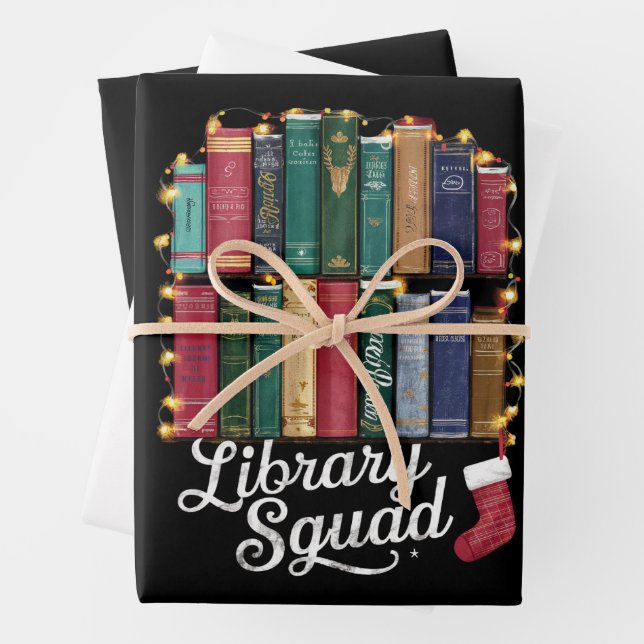 Feuille De Papier Cadeau Équipe de lecture de la bibliothèque de Noël amate (En situation)