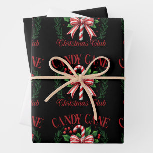 Feuille De Papier Cadeau Équipe de Noël Candy Cane Club Correspondance Hive