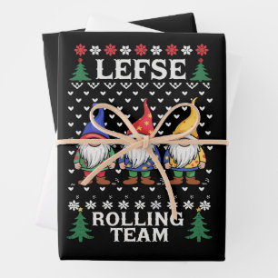 Feuille De Papier Cadeau Équipe de roulage de Lefse Gnome de Noël de cuisso