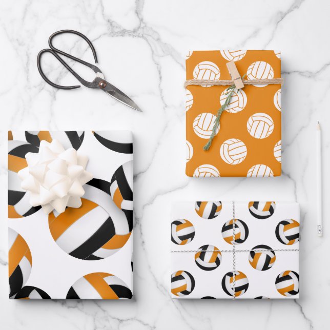 Feuille De Papier Cadeau équipe orange noir couleurs volleyballs ensemble d (Recto)