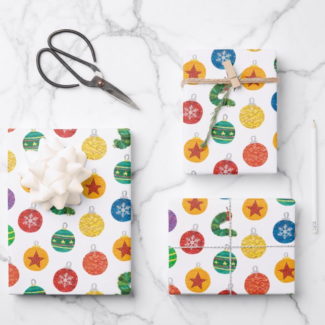 Feuille De Papier Cadeau Eric Carle | Caterpillar Motif de Noël (Recto)