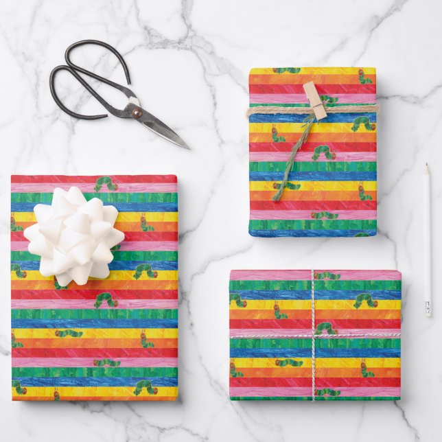 Feuille De Papier Cadeau Eric Carle | Caterpillar Rainbow Stripe Motif (Recto)
