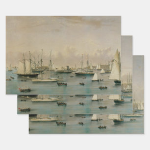 Feuille De Papier Cadeau Escadre de yachts vintage à Newport Harbor