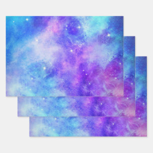 Feuille De Papier Cadeau Espace de galaxie violet et bleu Abstrait
