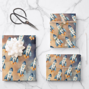 Feuille De Papier Cadeau Espace Premier Voyage Autour De La Rocket Soleil A