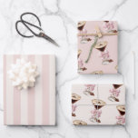 Feuille De Papier Cadeau Espresso Martini Rose Bow Feminine<br><div class="desc">Emballage cadeau parfait pour une fête, une douche ou une fête avec un thème expresso martini, ce design féminin comprend de hautes verres à base de martini à tige remplie d'espresso martini et attachée avec une mousseline rose en arc. Une feuille coordonnée de papier d'emballage a des rayures beiges roses...</div>