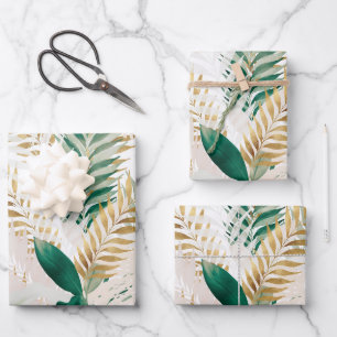 Feuille De Papier Cadeau Été Tropical Green Gold Palm Foliage Verdure