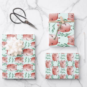 Feuille De Papier Cadeau Étiquettes Cadeaux de Cochon Mignon Anniversaire
